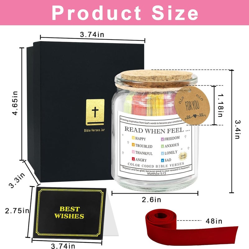 TABGACH Bible Verse Jar 200pcs 8 Emotions for Daily Encouragement,Prayer Jar Confirmation Gift for Teen Girls,Birthday Gift for Mom,Christian New Year Gifts for Women,Graduation Valentines Day Gifts for Her - Image 3